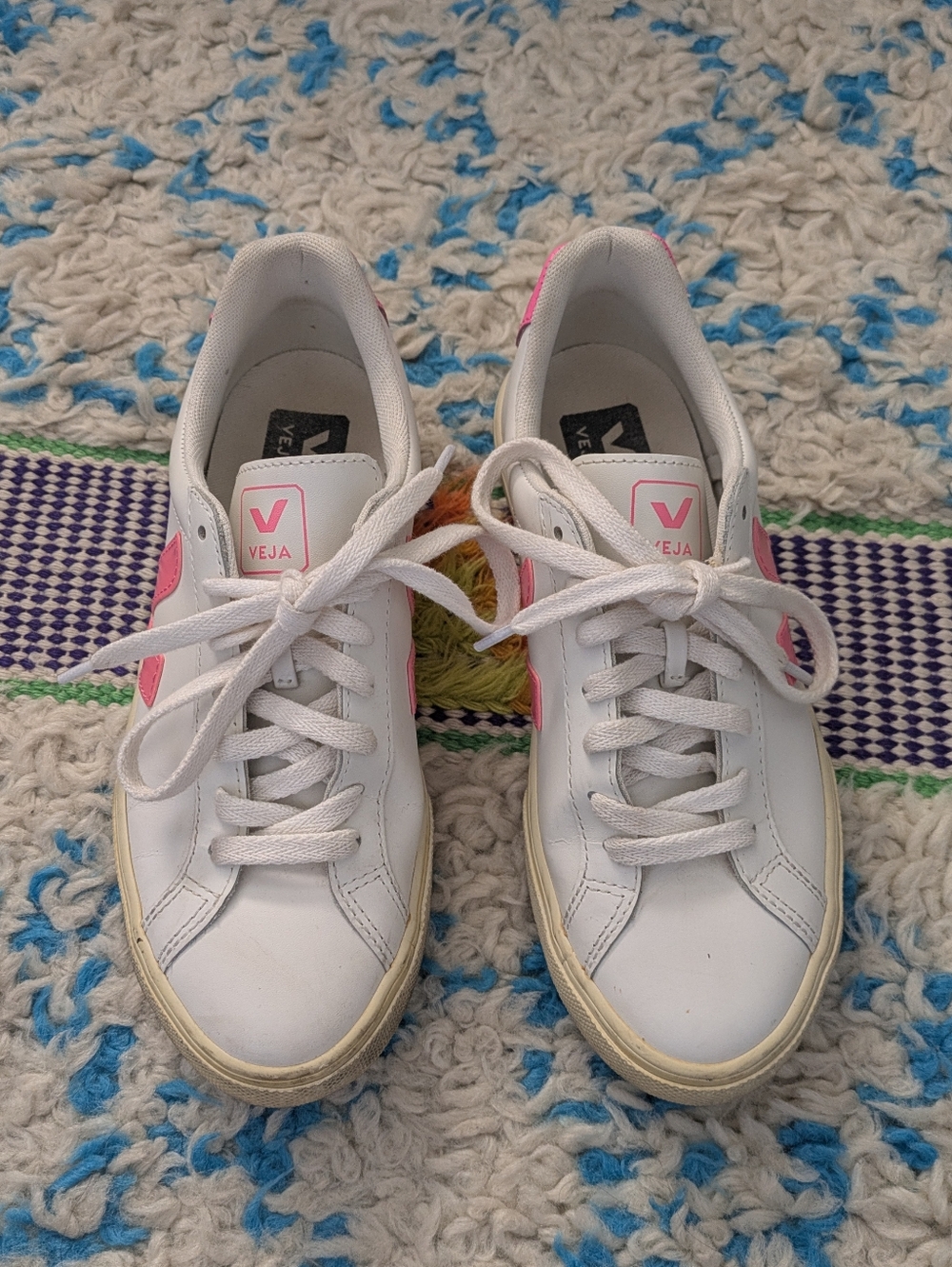 Veja Women's White Pink Esplar Logo Sneakers